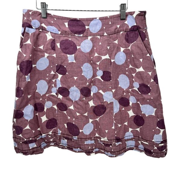 Boden Skirt Womens Petite 8 8P Linen Mauve Pink Blue Dot Print Lined Side Zip - Picture 1 of 10